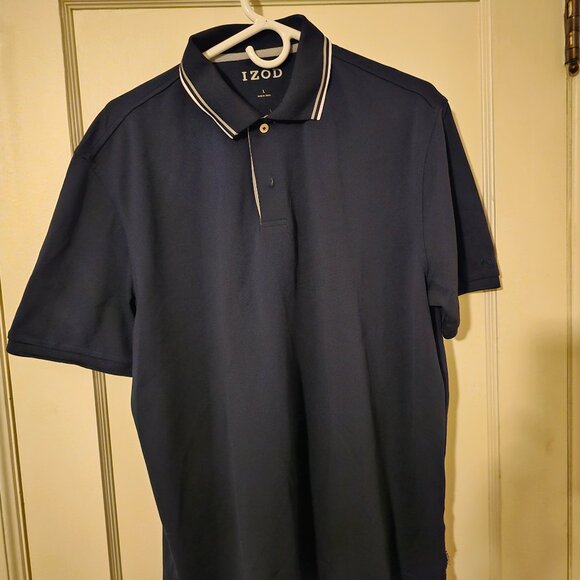 IZOD men's half button short sleeve navy blue - Picture 1 of 2